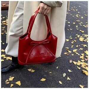 Chic Oversized PU Leather Tote with Statement Bow Accent